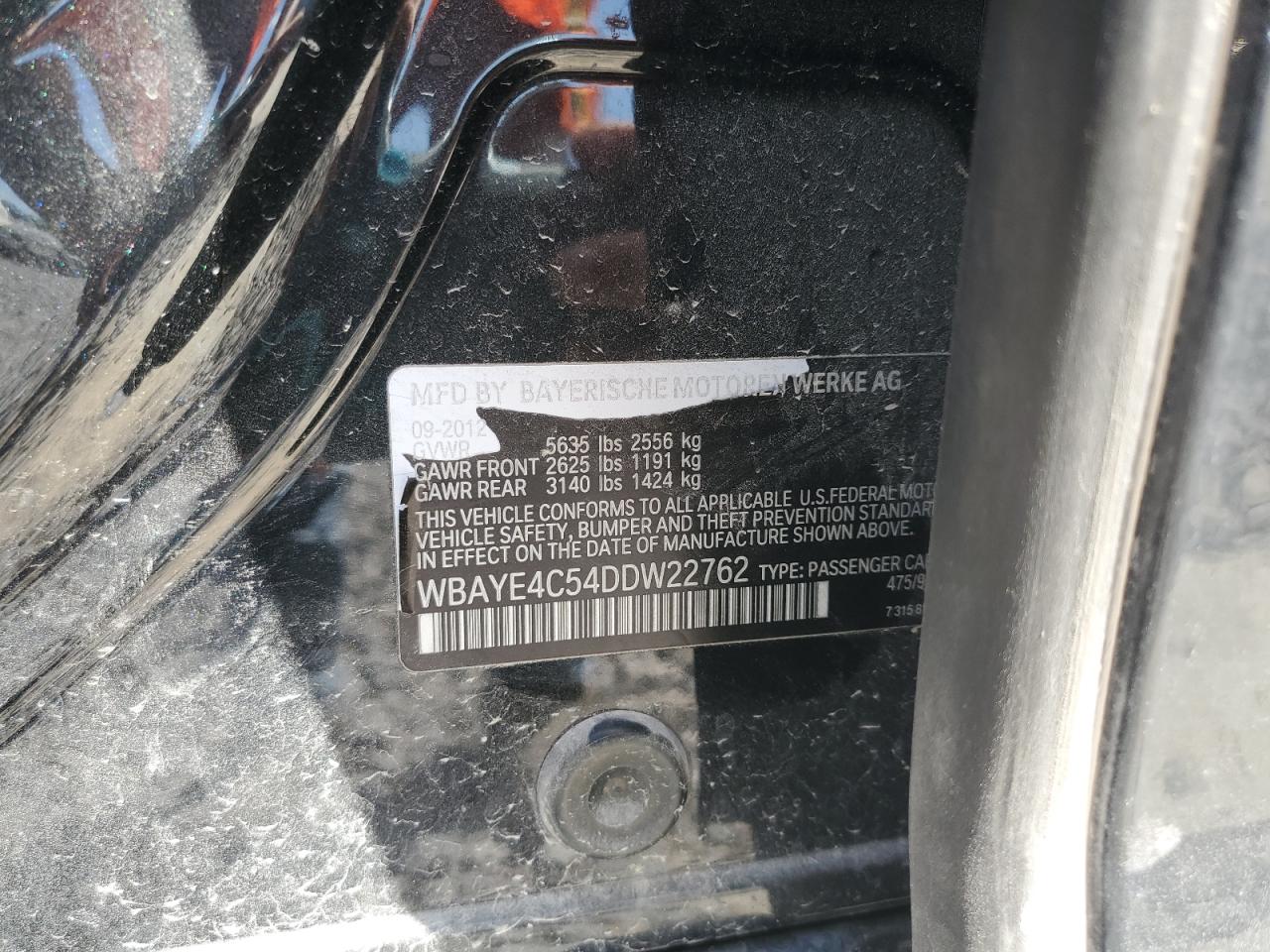 2013 BMW 740 Li VIN: WBAYE4C54DDW22762 Lot: 70366125