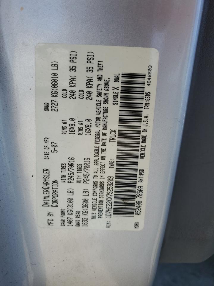 2007 Dodge Dakota St VIN: 1D7HE22KX7S259209 Lot: 70931805