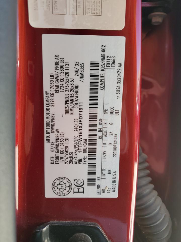 2018 Ford F150 Supercrew VIN: 1FTFW1E1XJFD71911 Lot: 69431515