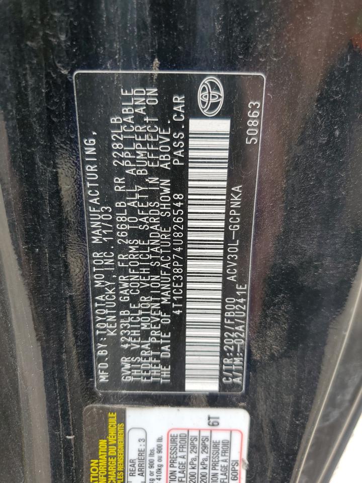 2004 Toyota Camry Solara Se VIN: 4T1CE38P74U826548 Lot: 69453465