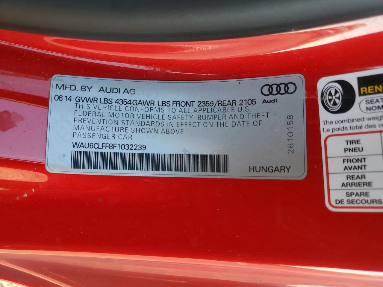 2015 Audi A3 Premium VIN: WAU6CLFF8F1032239 Lot: 70094995