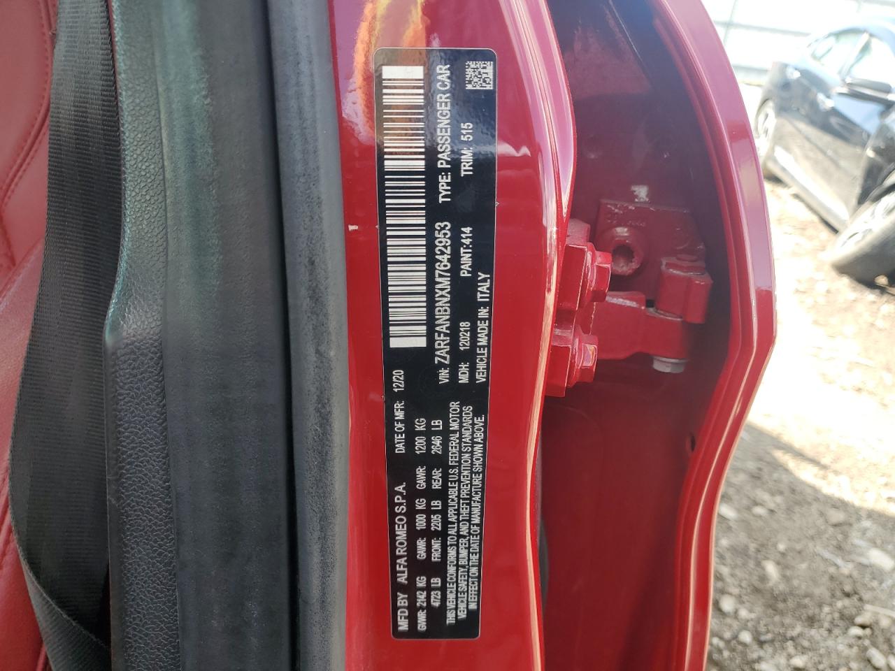 2021 Alfa Romeo Giulia Ti VIN: ZARFANBNXM7642953 Lot: 69591775