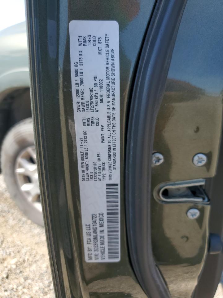 2022 Ram 3500 Laramie VIN: 3C63R3ML4NG104722 Lot: 69098115