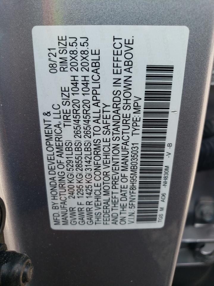 2021 Honda Passport Touring VIN: 5FNYF8H95MB035031 Lot: 67845885