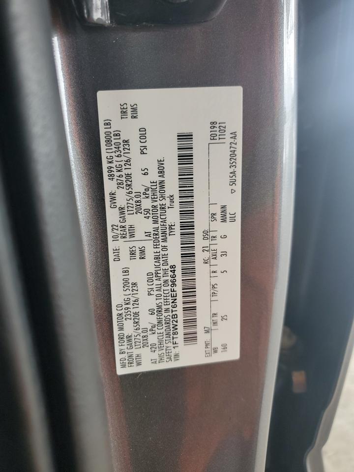2022 Ford F250 Super Duty VIN: 1FT8W2BT6NEF96648 Lot: 66773675