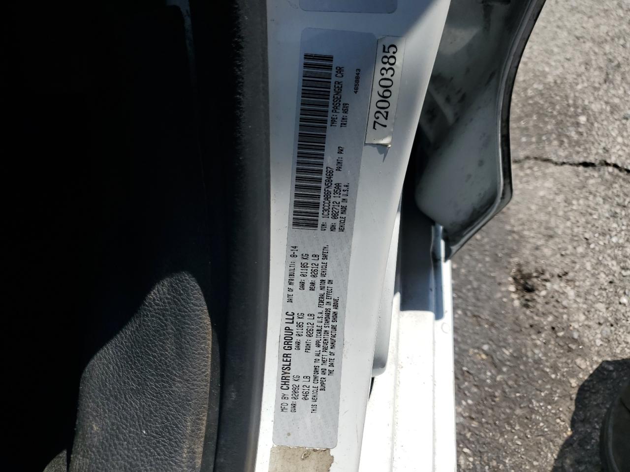 2015 Chrysler 200 Limited VIN: 1C3CCCAB6FN584667 Lot: 67671685