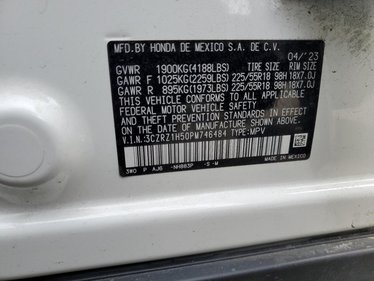 2023 Honda Hr-V Sport VIN: 3CZRZ1H50PM746484 Lot: 70689605