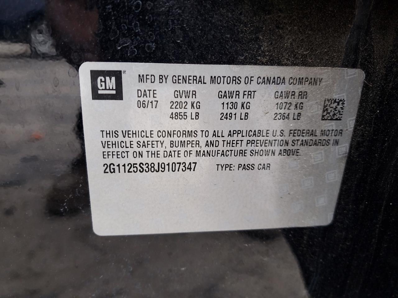 2018 Chevrolet Impala Premier VIN: 2G1125S38J9107347 Lot: 67858605