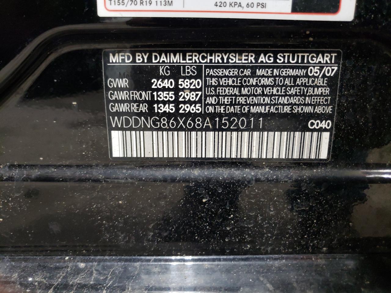 2008 Mercedes-Benz S 550 4Matic VIN: WDDNG86X68A152011 Lot: 68949735