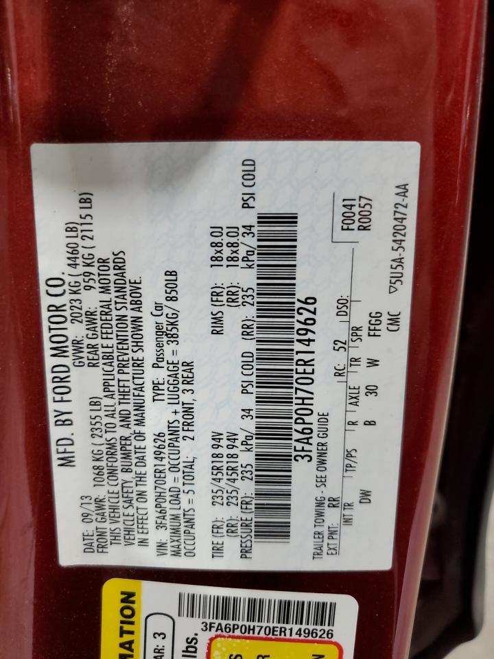 2014 Ford Fusion Se VIN: 3FA6P0H70ER149626 Lot: 68330955