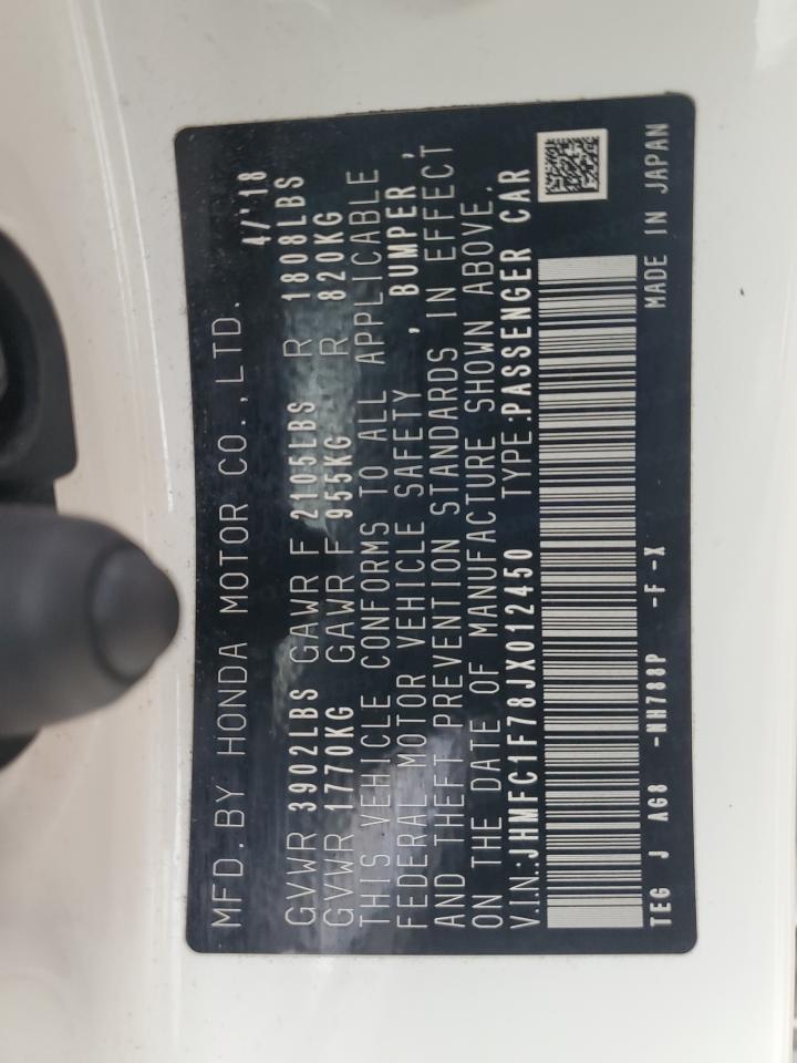 2018 Honda Civic Exl VIN: JHMFC1F78JX012450 Lot: 67939595