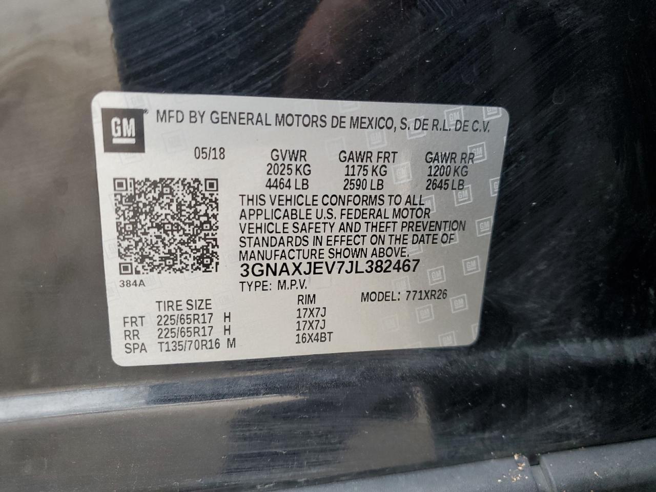 2018 Chevrolet Equinox Lt VIN: 3GNAXJEV7JL382467 Lot: 69837455