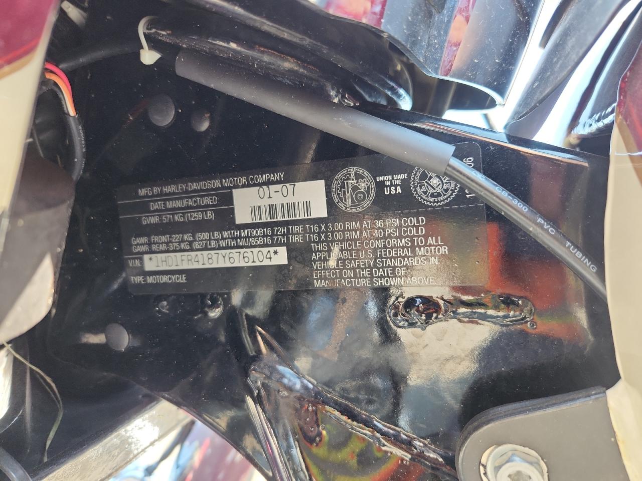 2007 Harley-Davidson Flhrci VIN: 1HD1FR4187Y676104 Lot: 69097925