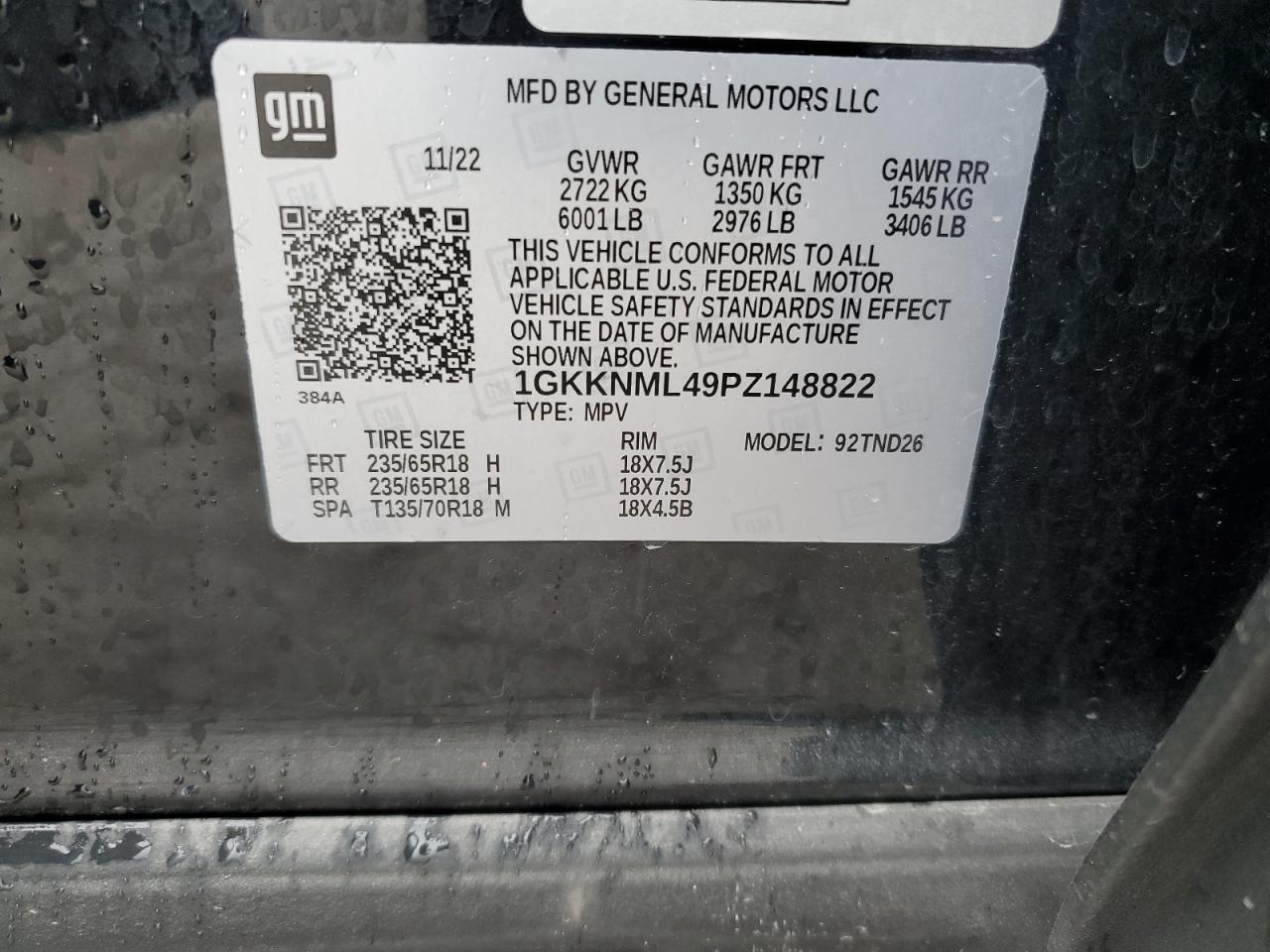 2023 GMC Acadia Slt VIN: 1GKKNML49PZ148822 Lot: 69973015