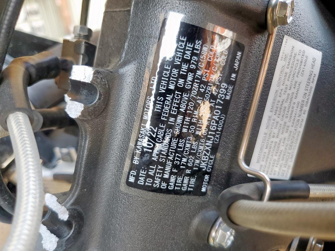 2023 Kawasaki Zx1400 J VIN: JKBZXNJ16PA017399 Lot: 69603425