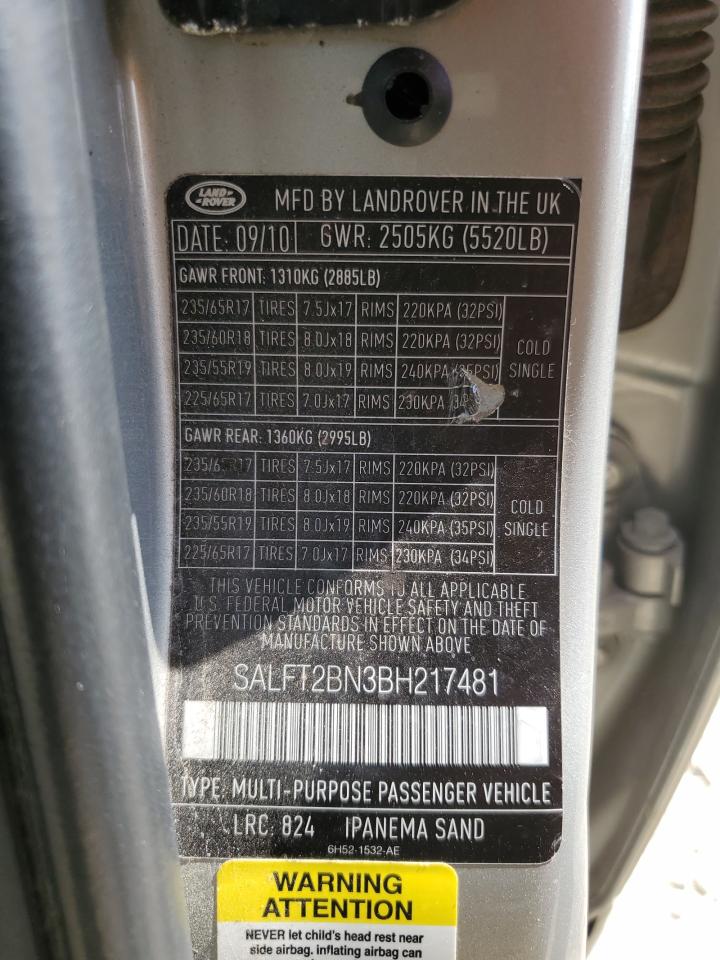 2011 Land Rover Lr2 Hse Luxury VIN: SALFT2BN3BH217481 Lot: 69290025