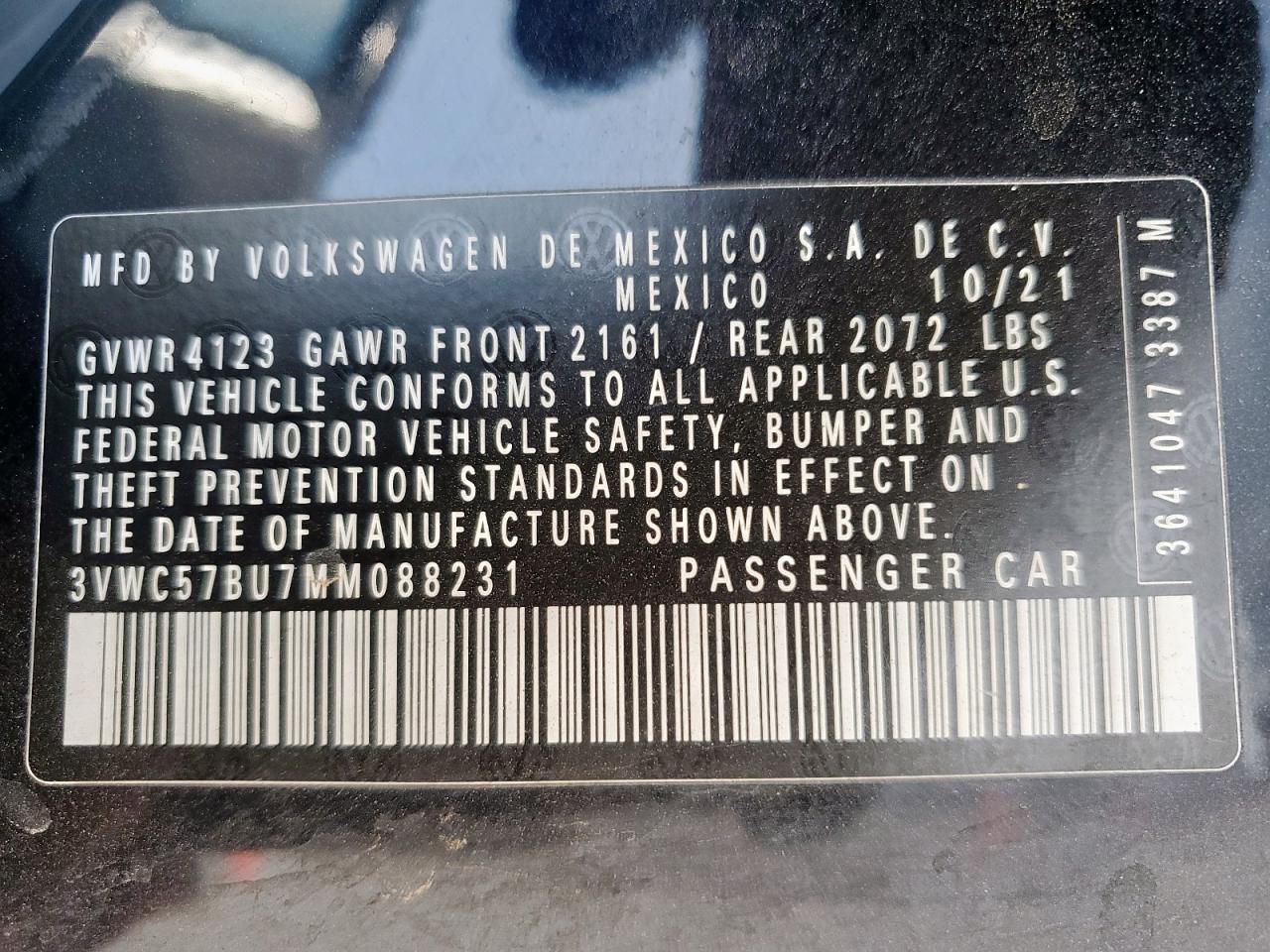 2021 Volkswagen Jetta S VIN: 3VWC57BU7MM088231 Lot: 70411505