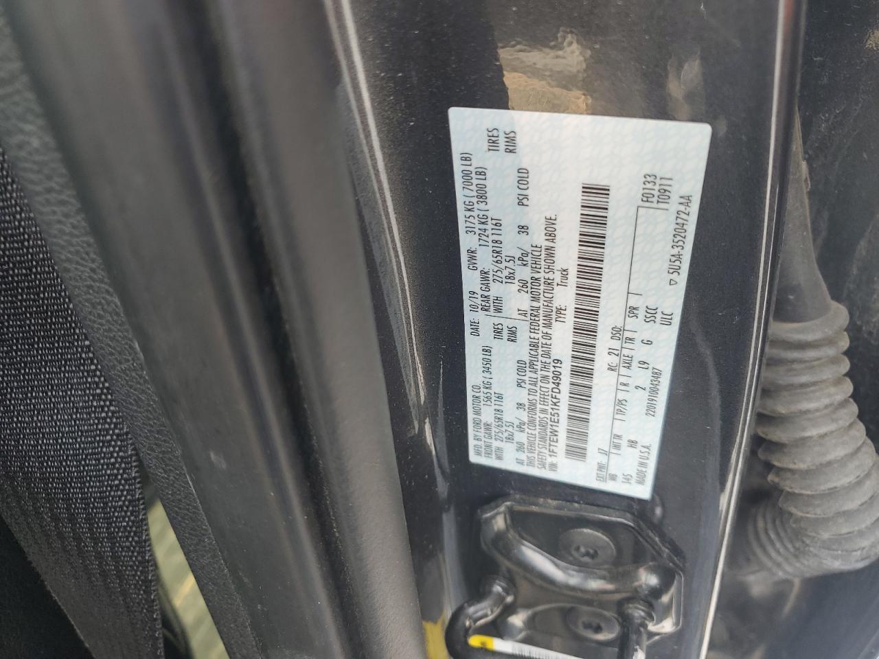 2019 Ford F150 Supercrew VIN: 1FTEW1E51KFD49019 Lot: 69573915