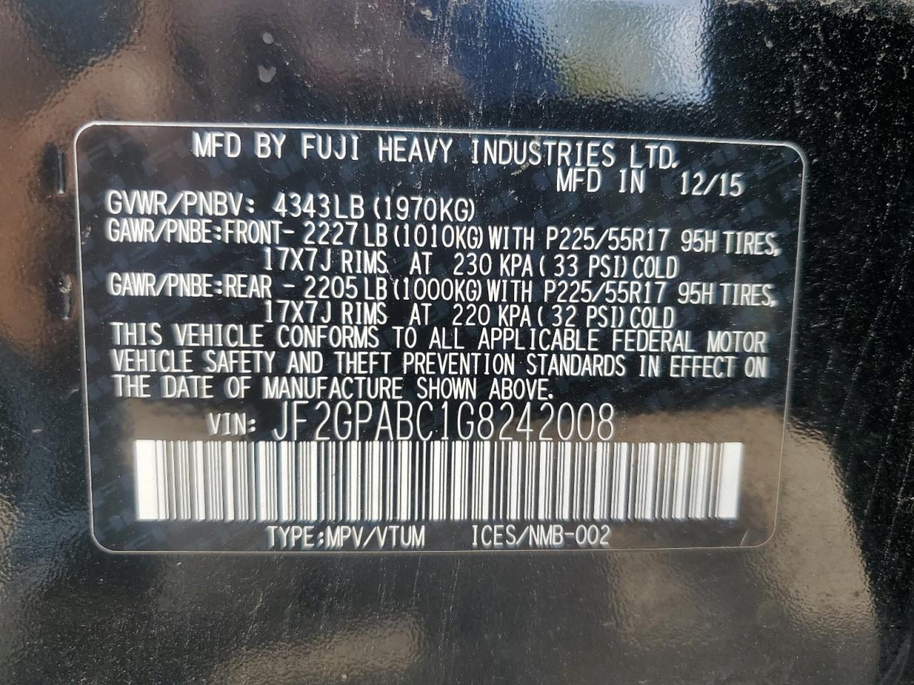 2016 Subaru Crosstrek Premium VIN: JF2GPABC1G8242008 Lot: 67987075