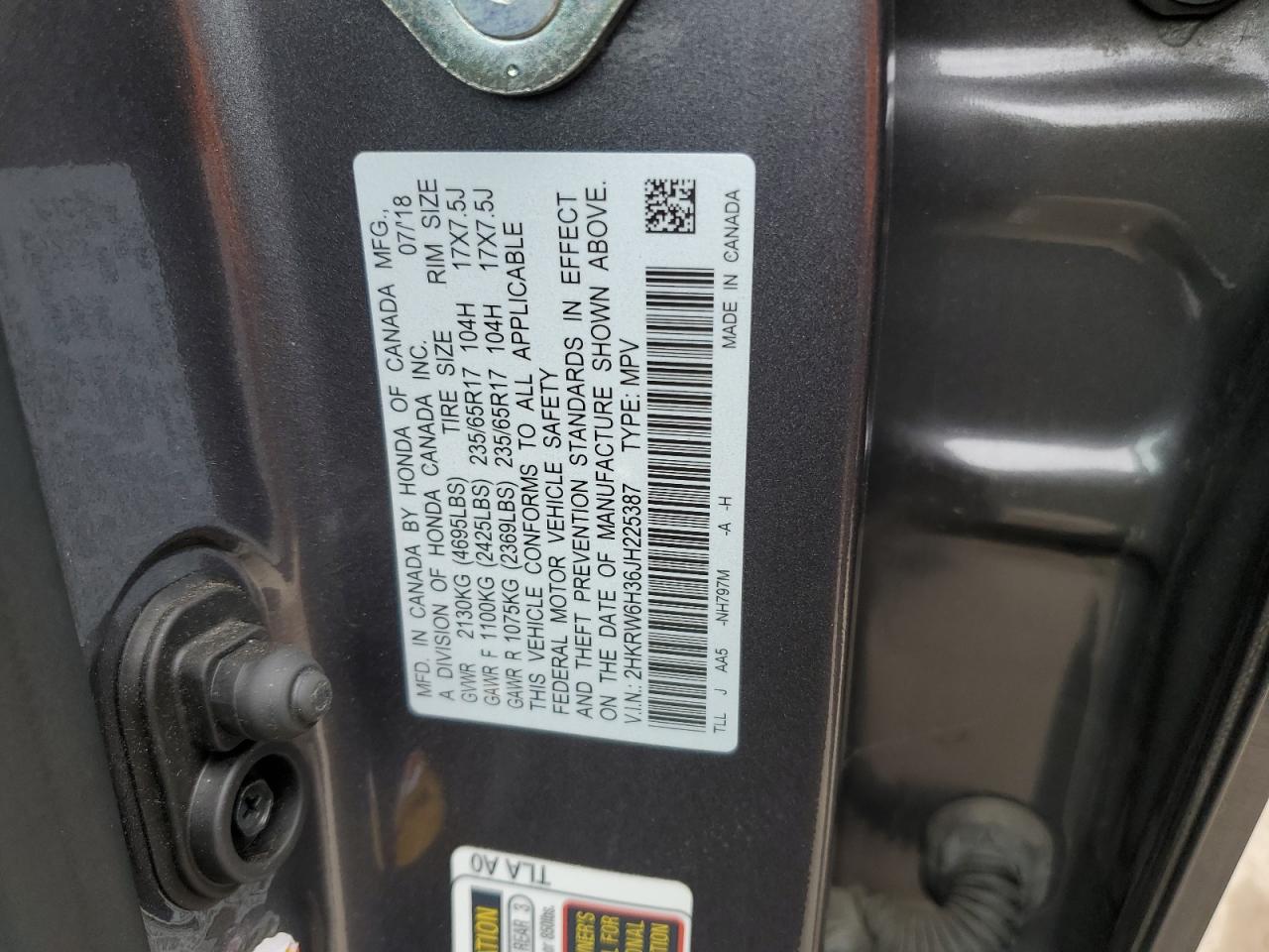 2018 Honda Cr-V Lx VIN: 2HKRW6H36JH225387 Lot: 64638645