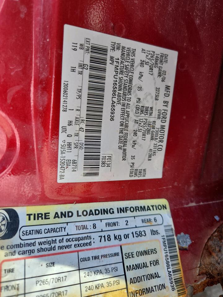 2006 Ford Expedition Xlt VIN: 1FMPU16586LA65936 Lot: 67830055