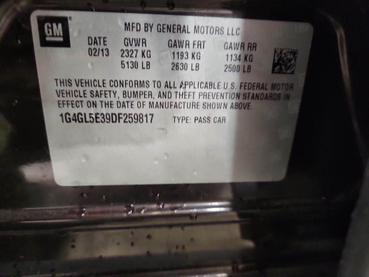 2013 Buick Lacrosse VIN: 1G4GL5E39DF259817 Lot: 70011695