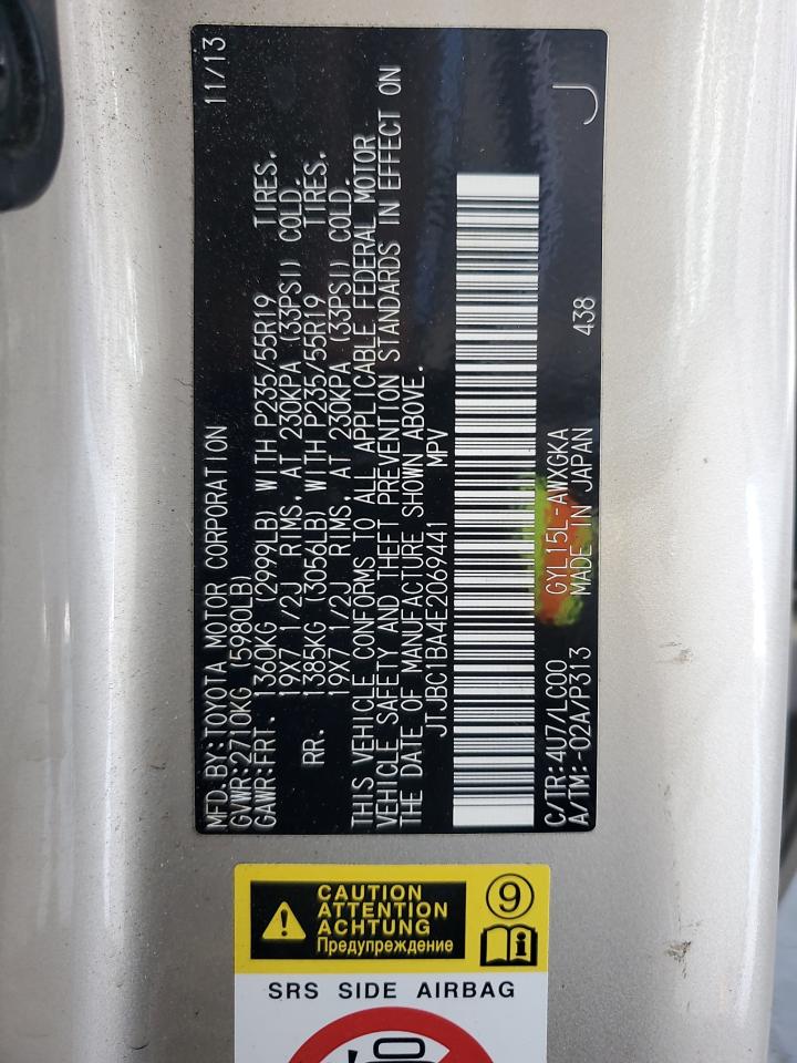 2014 Lexus Rx 450H VIN: JTJBC1BA4E2069441 Lot: 68037585