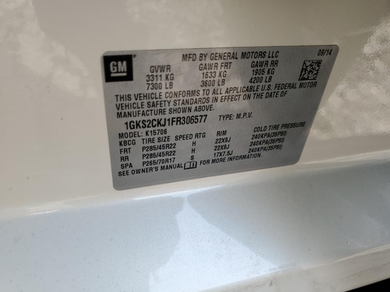 2015 GMC Yukon Denali VIN: 1GKS2CKJ1FR306577 Lot: 68318185