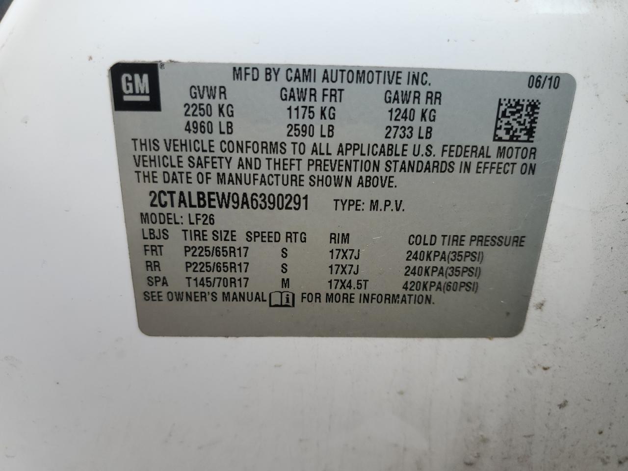 2010 GMC Terrain Sle VIN: 2CTALBEW9A6390291 Lot: 68330265