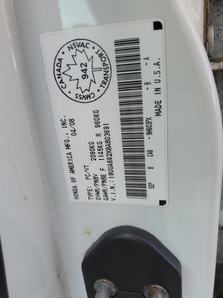 2008 Acura Tl VIN: 19UUA662X8A803691 Lot: 67510855