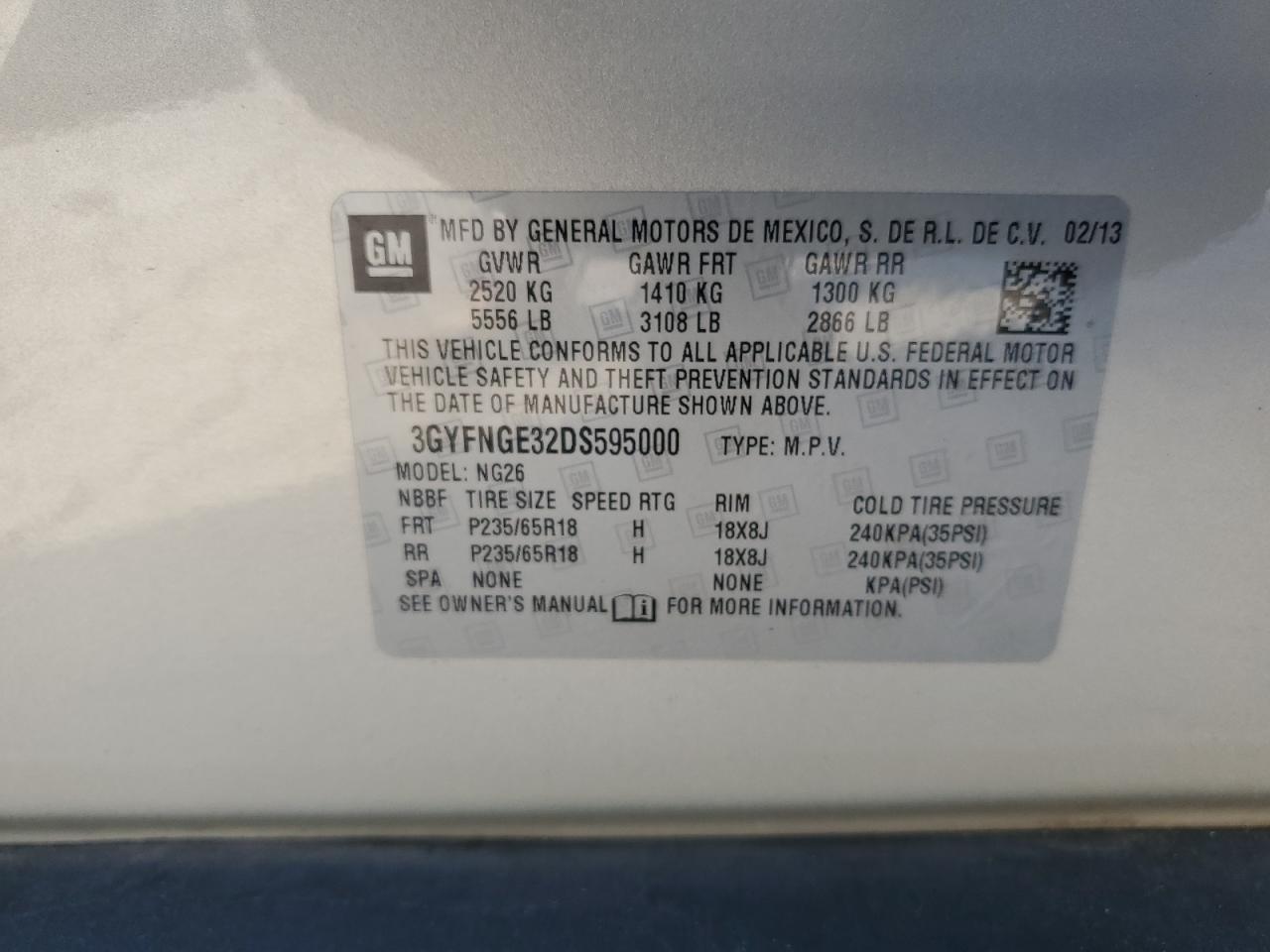 2013 Cadillac Srx Luxury Collection VIN: 3GYFNGE32DS595000 Lot: 70851575