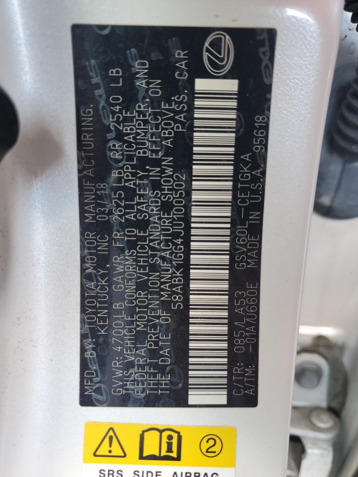 2018 Lexus Es 350 VIN: 58ABK1GG4JU100502 Lot: 69617925