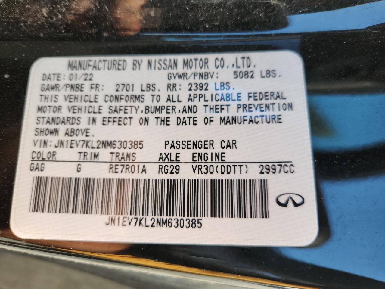 2022 Infiniti Q60 Luxe VIN: JN1EV7KL2NM630385 Lot: 70646975