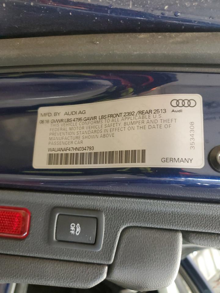 2017 Audi A4 Premium VIN: WAUANAF47HN034793 Lot: 68719945