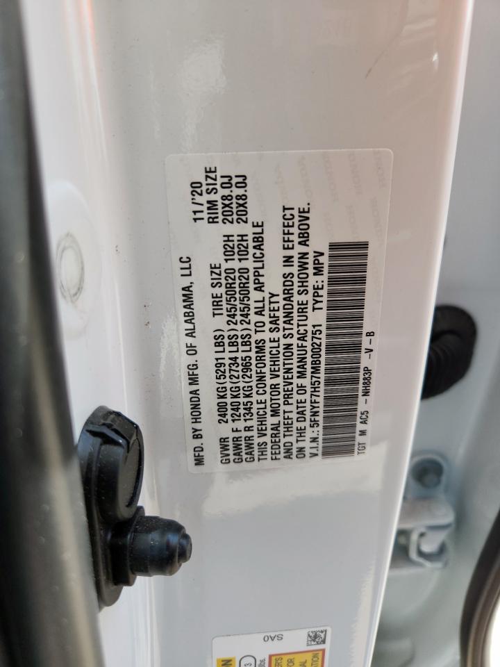 2021 Honda Passport Exl VIN: 5FNYF7H57MB002751 Lot: 69928005