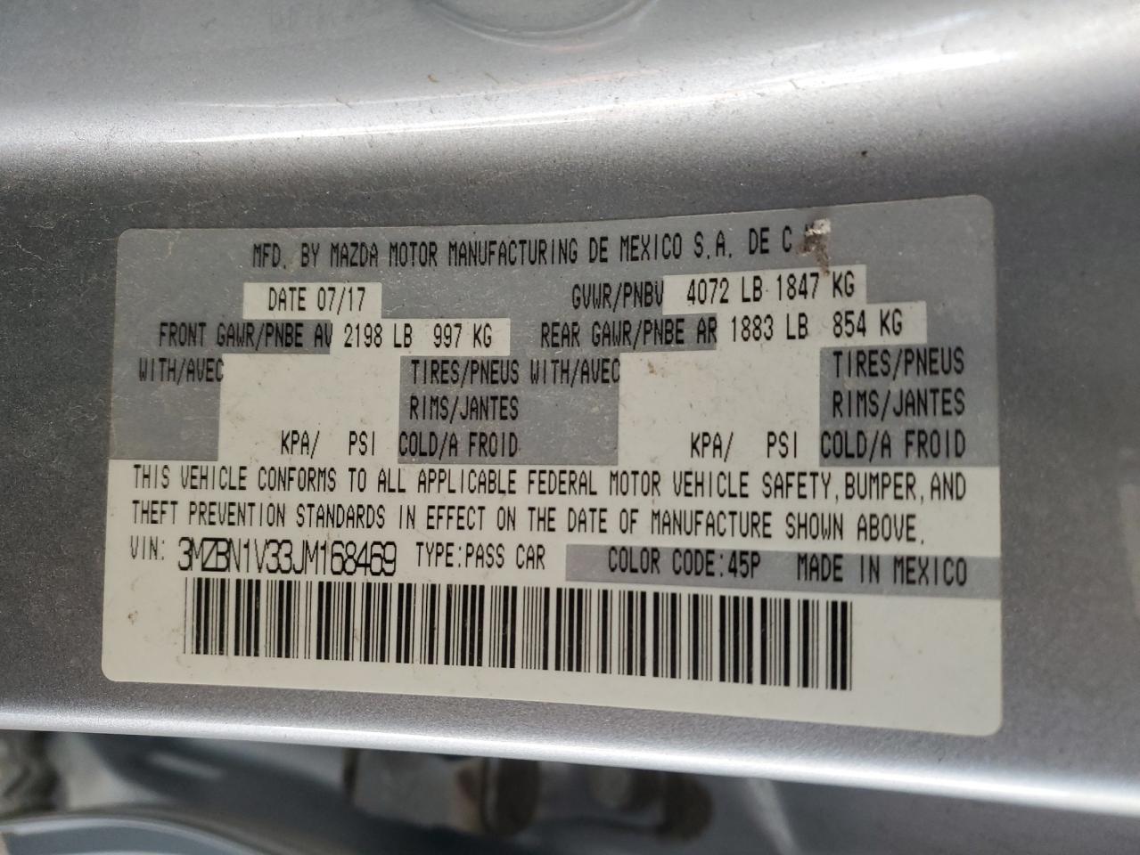 2018 Mazda 3 Touring VIN: 3MZBN1V33JM168469 Lot: 70264535