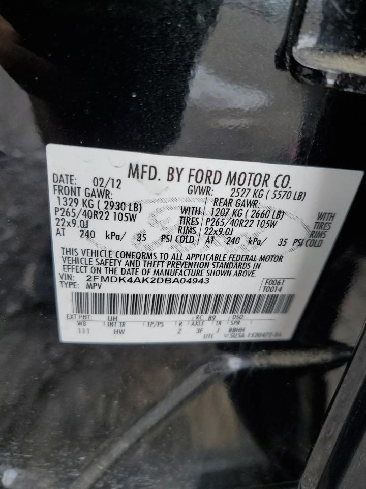 2013 Ford Edge Sport VIN: 2FMDK4AK2DBA04943 Lot: 68534165