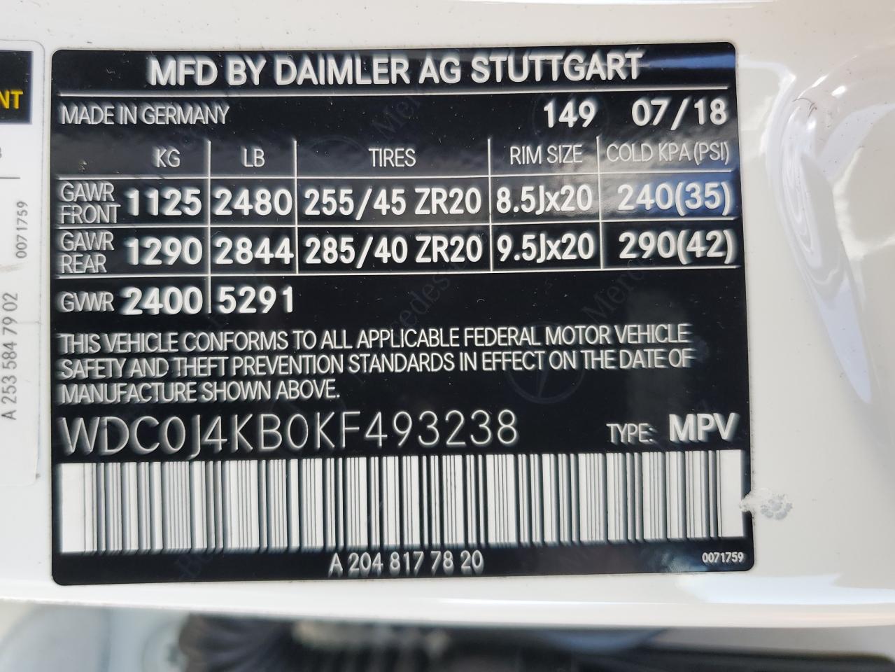 2019 Mercedes-Benz Glc Coupe 300 4Matic VIN: WDC0J4KB0KF493238 Lot: 68738055