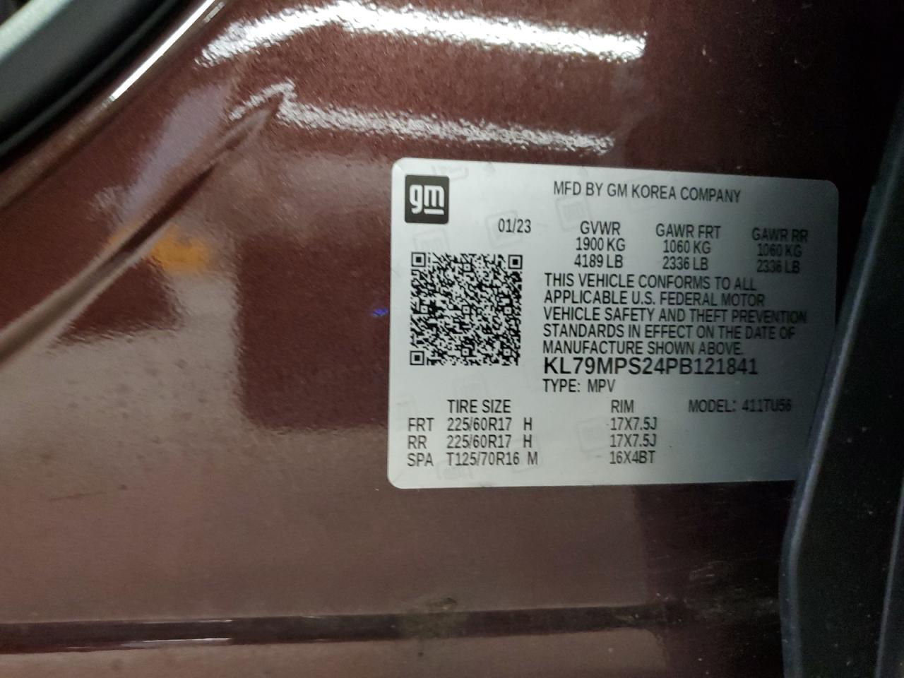 2023 Chevrolet Trailblazer Lt VIN: KL79MPS24PB121841 Lot: 68111105