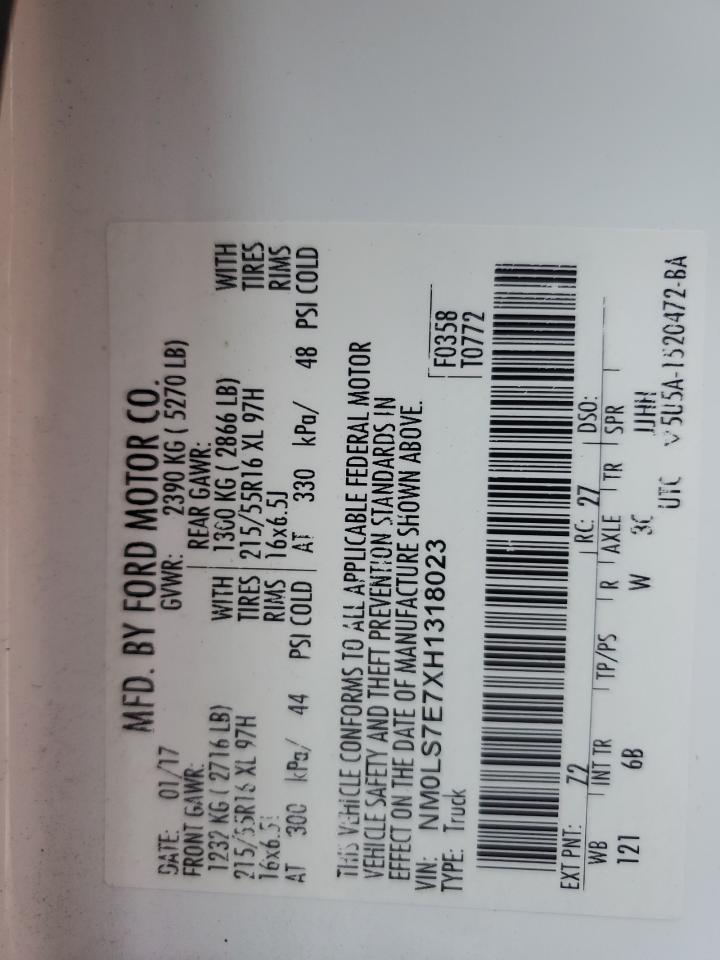 2017 Ford Transit Connect Xl VIN: NM0LS7E7XH1318023 Lot: 89912735