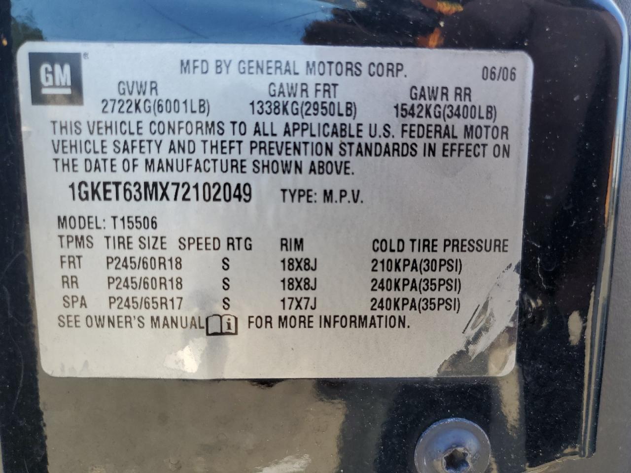 2007 GMC Envoy Denali VIN: 1GKET63MX72102049 Lot: 67105245