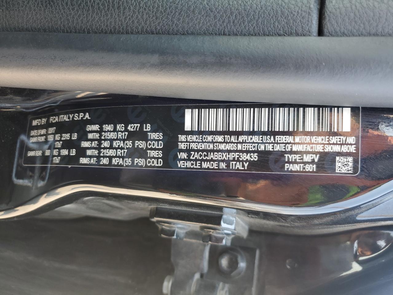 2017 Jeep Renegade Latitude VIN: ZACCJABBXHPF38435 Lot: 67469415