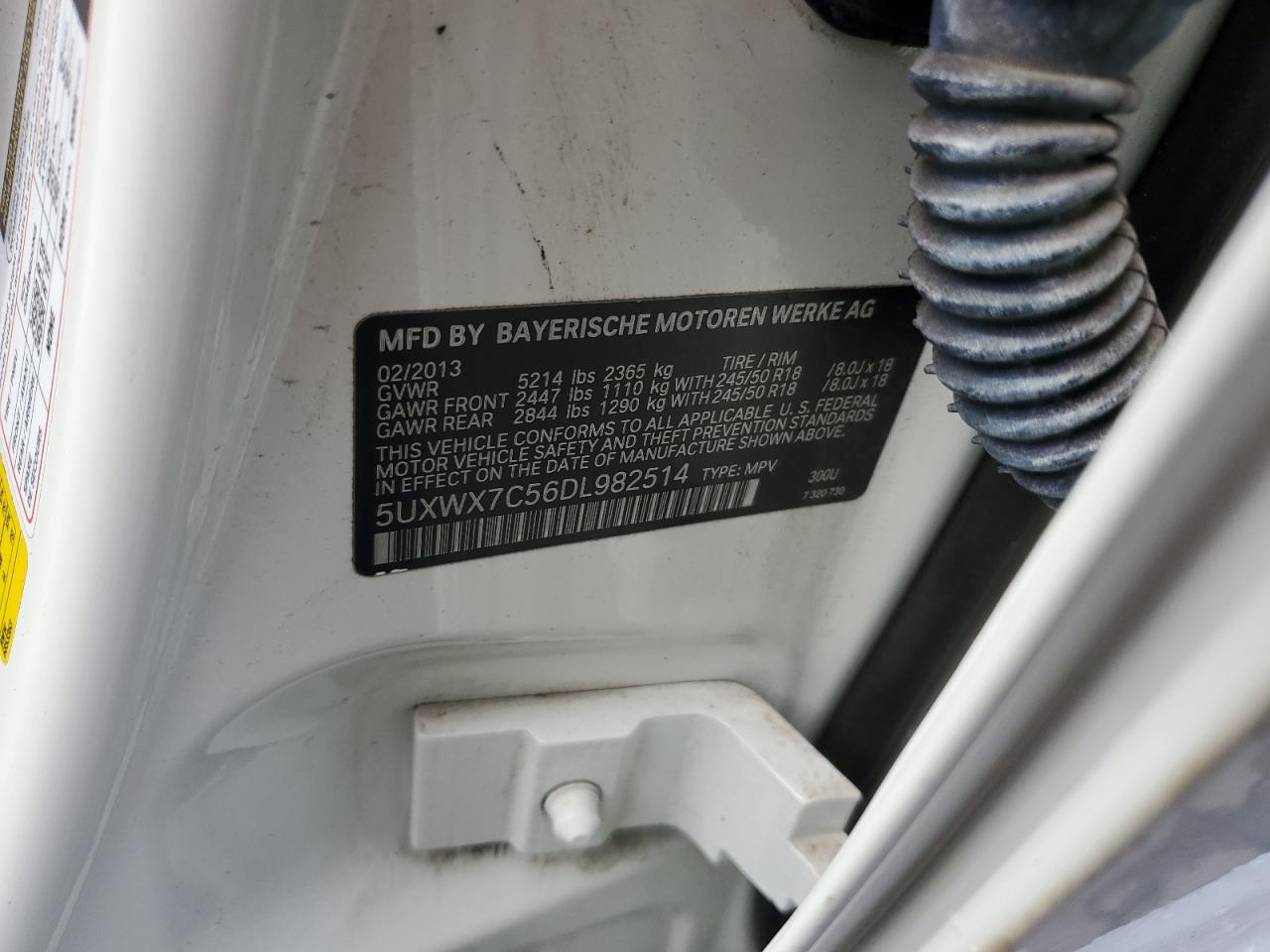 2013 BMW X3 xDrive35I VIN: 5UXWX7C56DL982514 Lot: 68014745