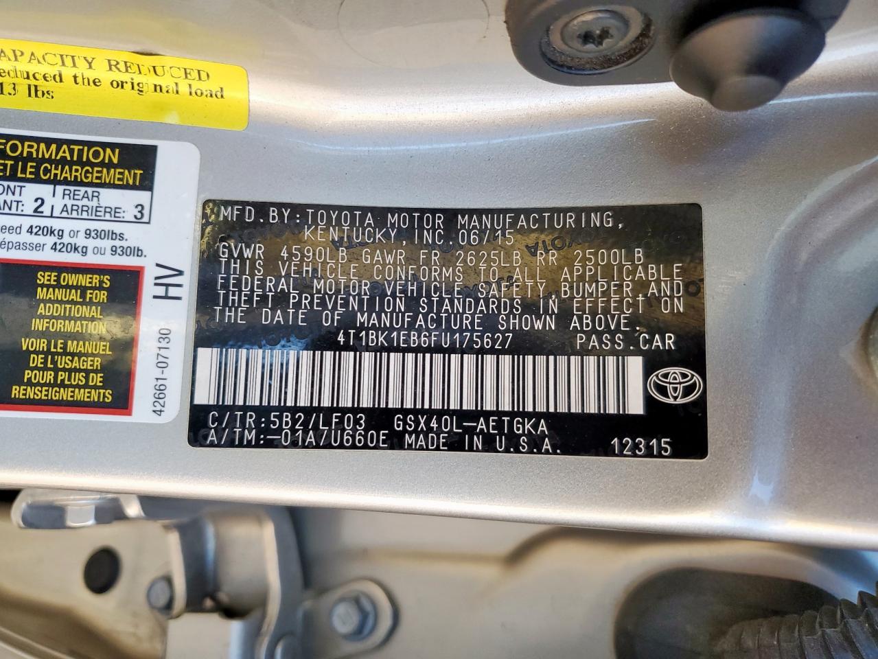 2015 Toyota Avalon Xle VIN: 4T1BK1EB6FU175627 Lot: 68091755