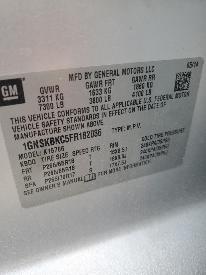 2015 Chevrolet Tahoe K1500 Lt VIN: 1GNSKBKC5FR182036 Lot: 67613415