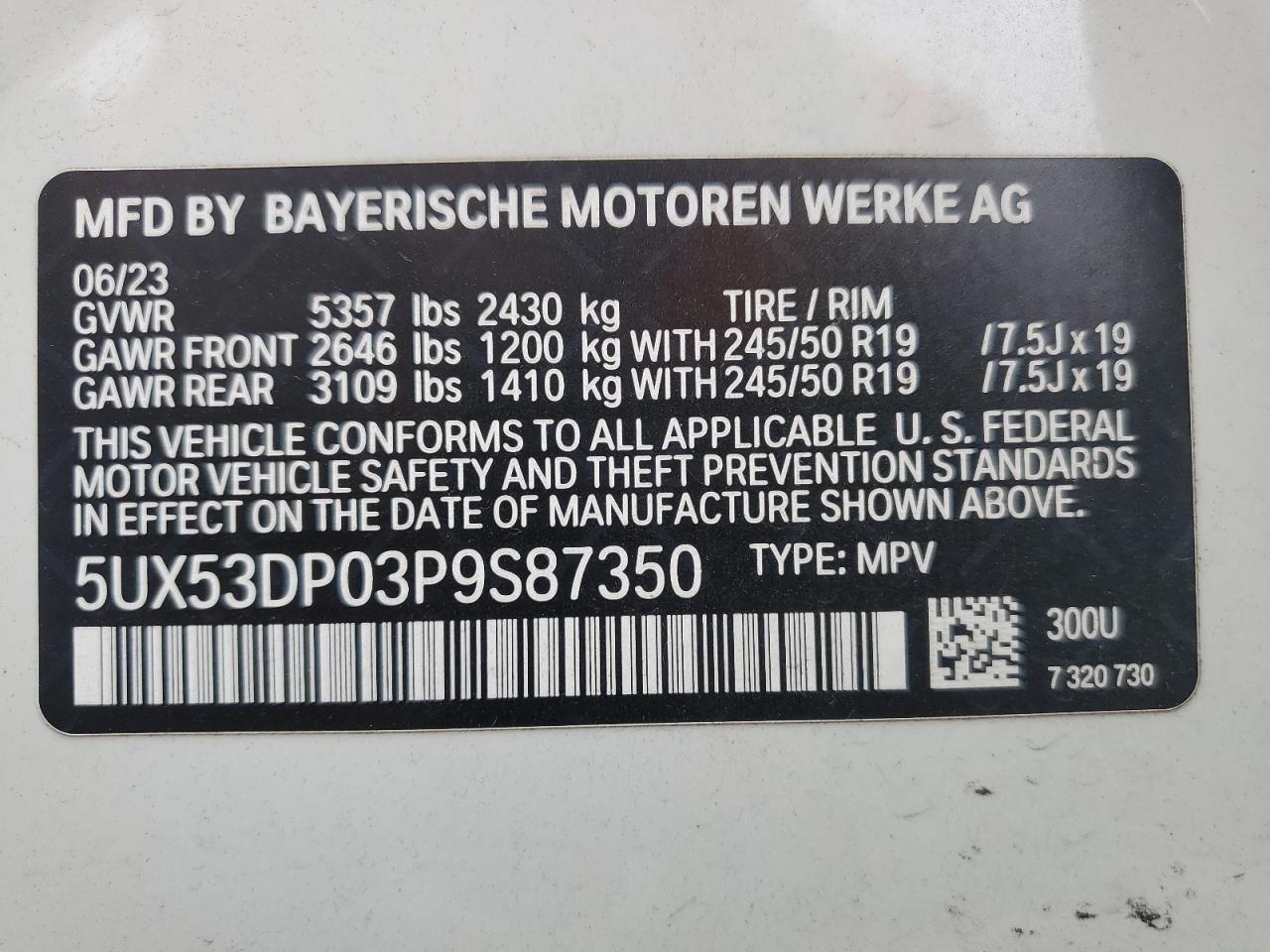 2023 BMW X3 xDrive30I VIN: 5UX53DP03P9S87350 Lot: 69656805