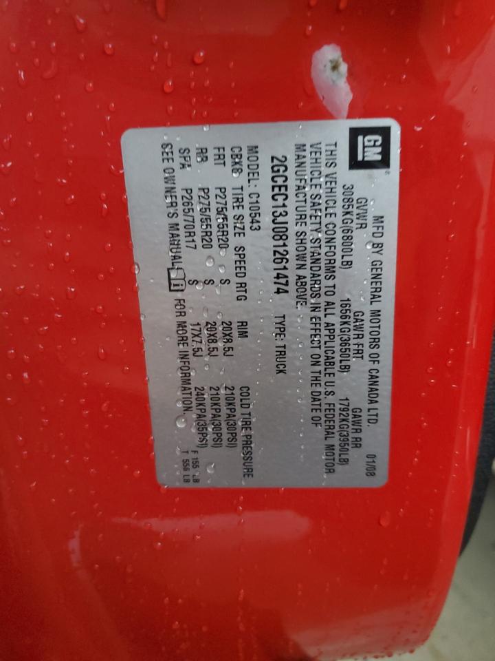 2008 Chevrolet Silverado C1500 VIN: 2GCEC13J081261474 Lot: 70872635