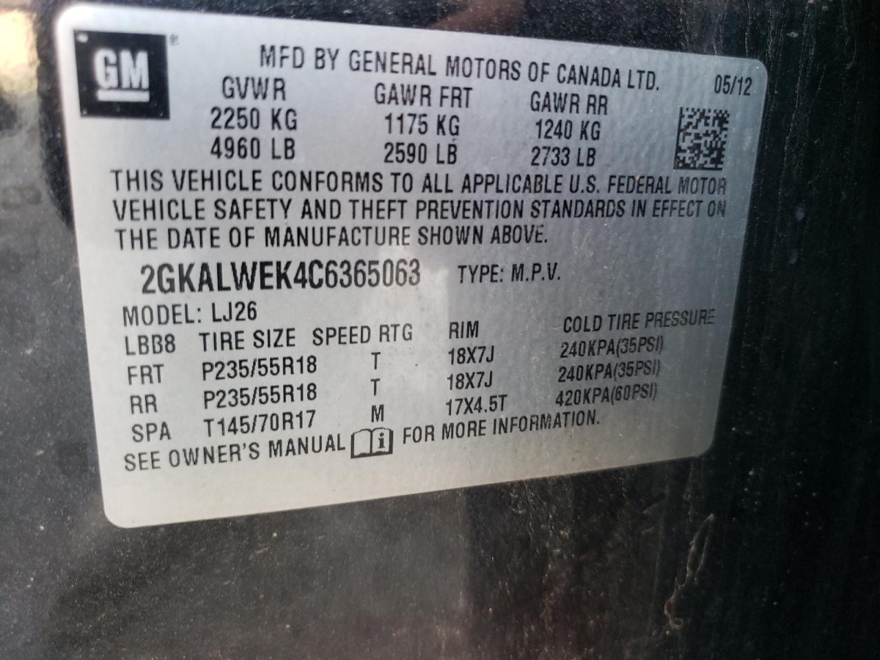 2GKALWEK4C6365063 2012 GMC Terrain Slt