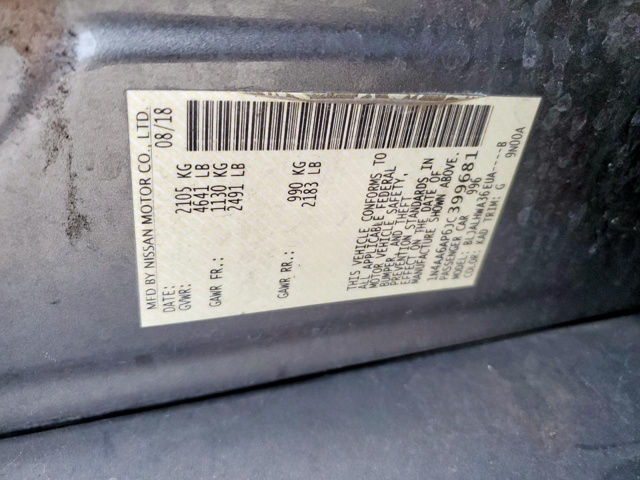 2018 Nissan Maxima 3.5S VIN: 1N4AA6AP6JC399681 Lot: 66681495