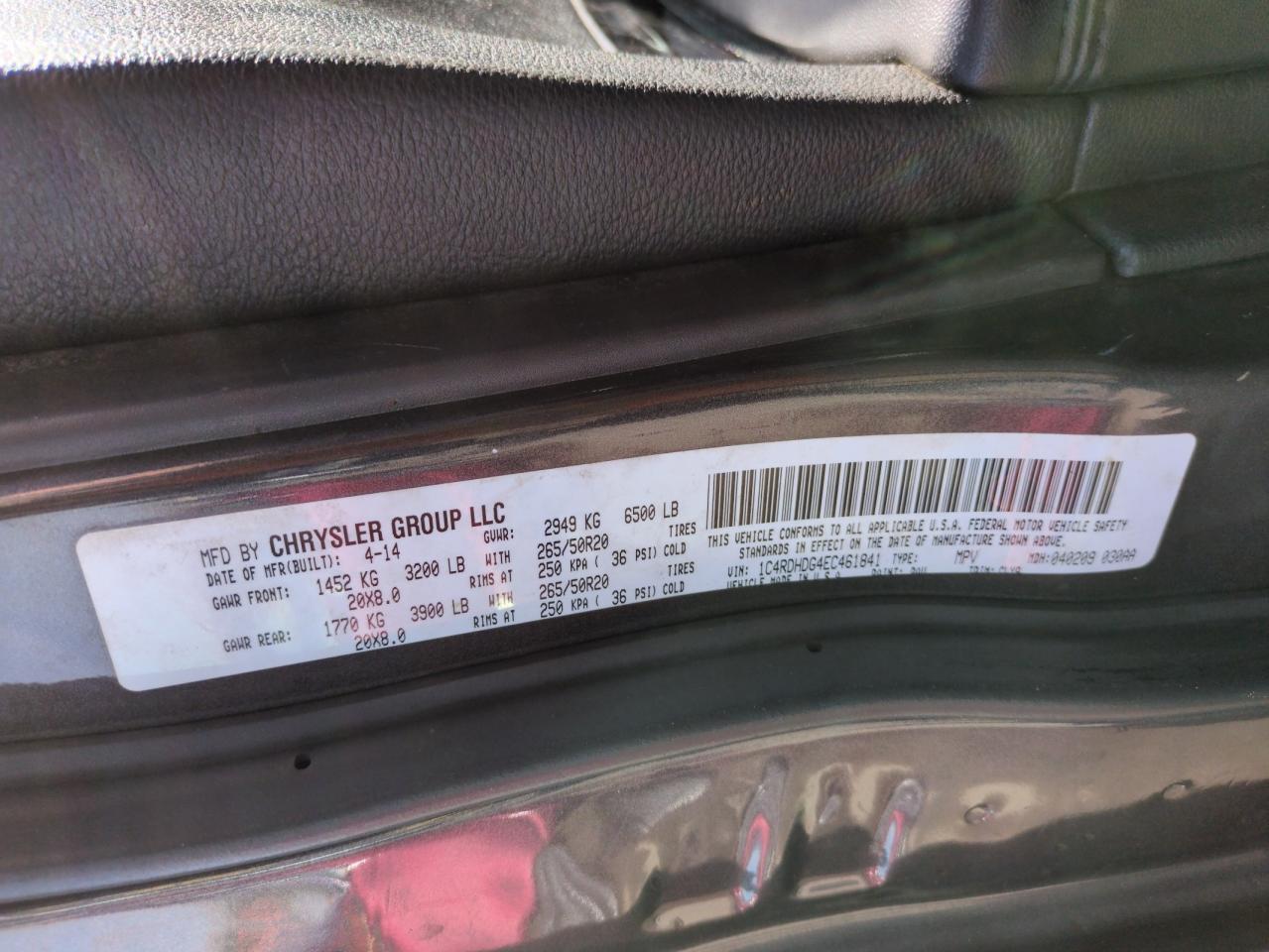 2014 Dodge Durango Limited VIN: 1C4RDHDG4EC461841 Lot: 68323525